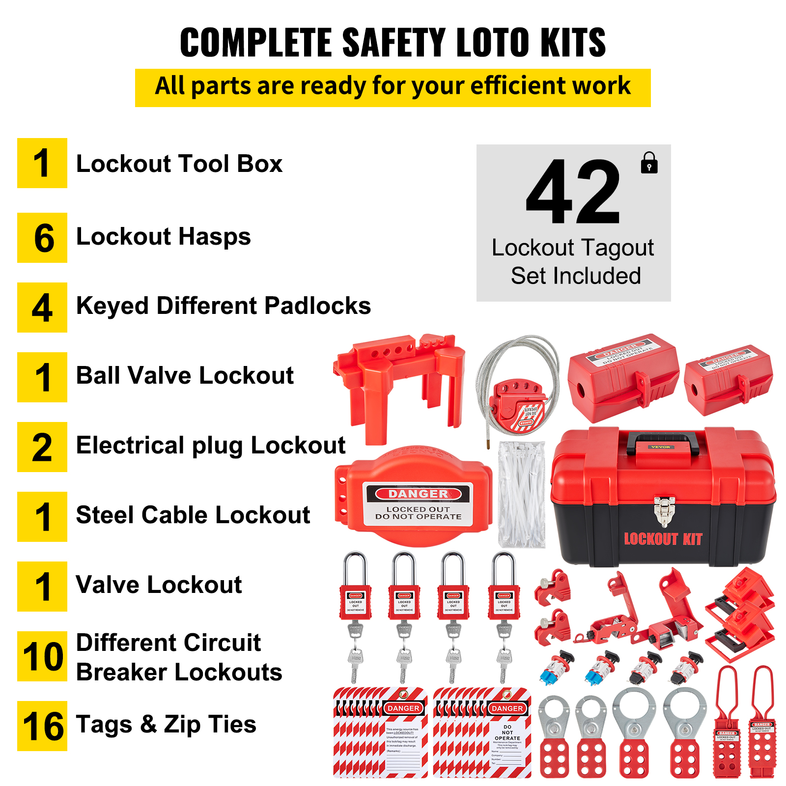VEVOR 26 / 42 / 43 / 58 PCS Lockout Tagout Loto Kits for Electrical ...