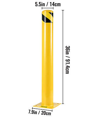 VEVOR Safety Bollard 36-5.5 Safety Barrier Bollard 5-1/2" OD 36" Height Yellow Powder Coat Pipe Steel Safety Barrier with 4 Free Anchor Bolts for Traffic-Sensitive Area