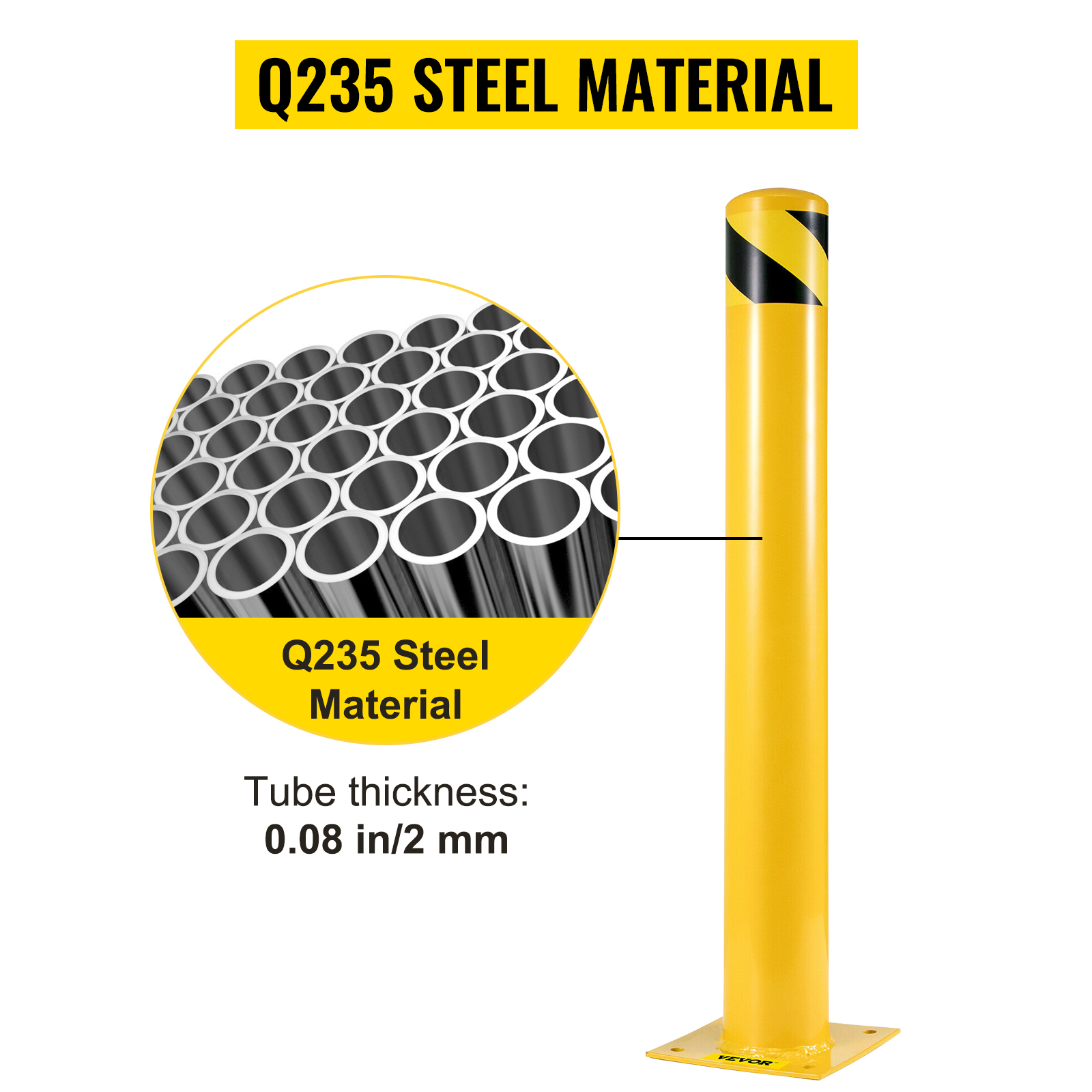 VEVOR Safety Bollard 36-5.5 Safety Barrier Bollard 5-1/2" OD 36" Height Yellow Powder Coat Pipe Steel Safety Barrier with 4 Free Anchor Bolts for Traffic-Sensitive Area