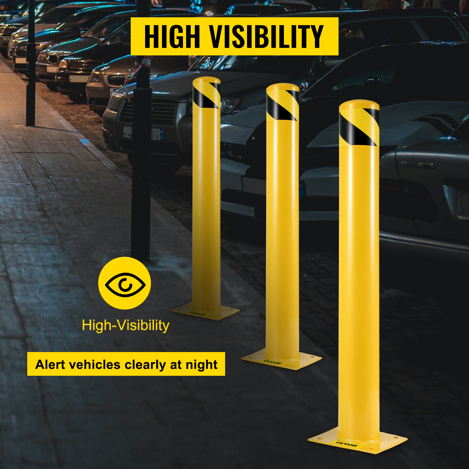 VEVOR Safety Bollard 36-5.5 Safety Barrier Bollard 5-1/2" OD 36" Height Yellow Powder Coat Pipe Steel Safety Barrier with 4 Free Anchor Bolts for Traffic-Sensitive Area