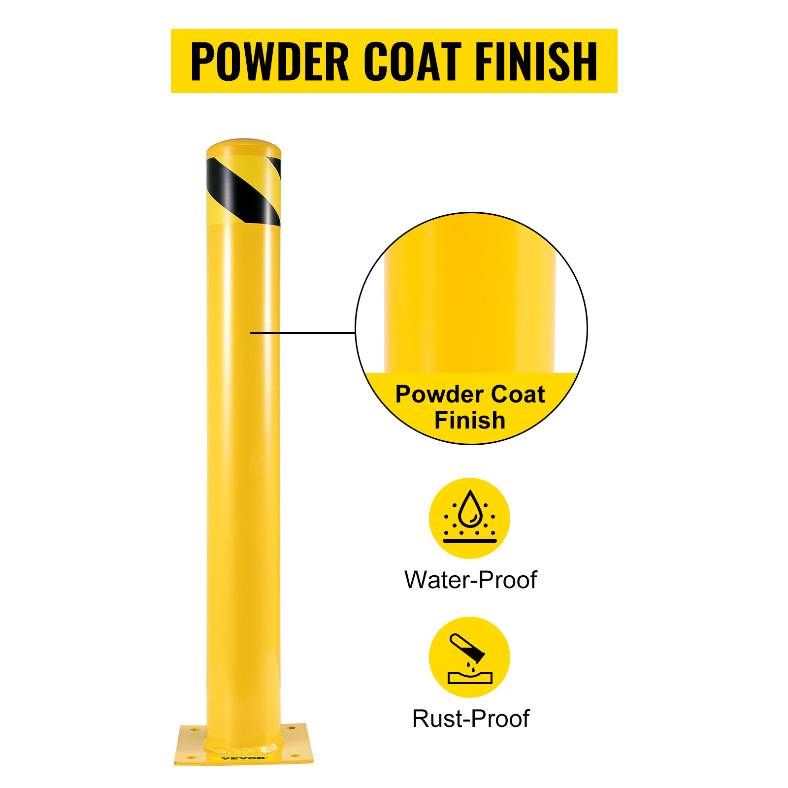 VEVOR Safety Bollard 36-5.5 Safety Barrier Bollard 5-1/2" OD 36" Height Yellow Powder Coat Pipe Steel Safety Barrier with 4 Free Anchor Bolts for Traffic-Sensitive Area