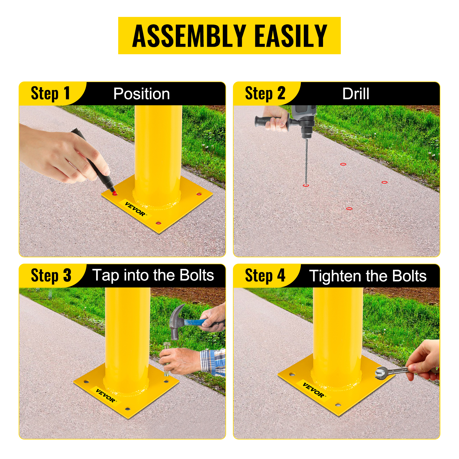 VEVOR Safety Bollard 36-5.5 Safety Barrier Bollard 5-1/2" OD 36" Height Yellow Powder Coat Pipe Steel Safety Barrier with 4 Free Anchor Bolts for Traffic-Sensitive Area