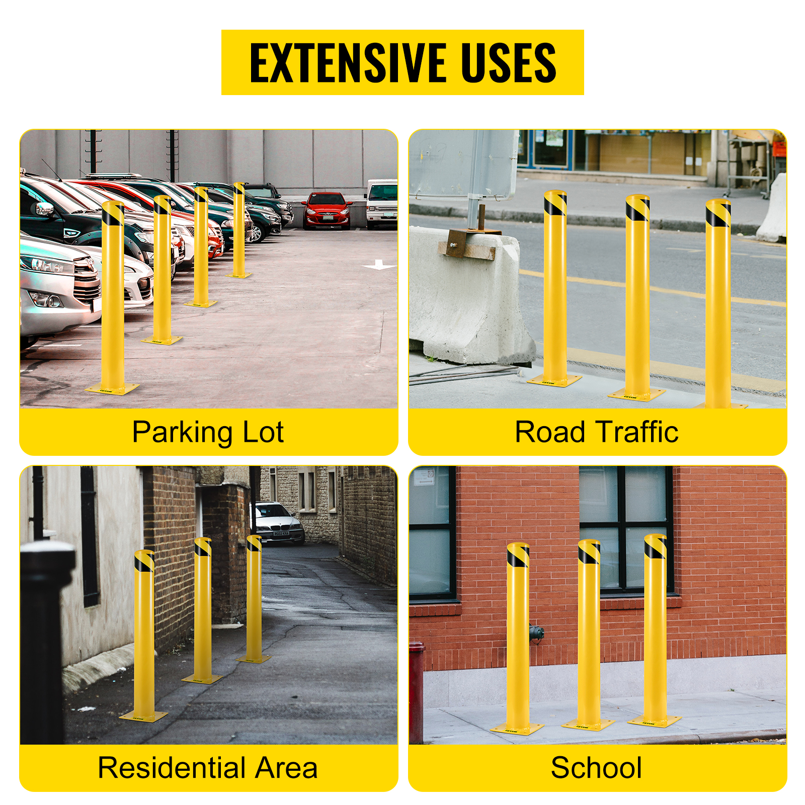 VEVOR Safety Bollard 36-5.5 Safety Barrier Bollard 5-1/2" OD 36" Height Yellow Powder Coat Pipe Steel Safety Barrier with 4 Free Anchor Bolts for Traffic-Sensitive Area