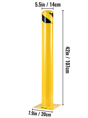 VEVOR 42-5.5 Safety Bollard, 5-1/2" OD Safety Barrier Bollard, 42" Height Yellow Powder Coat Pipe Steel Safety Barrier, with 4 Free Anchor Bolts, for Traffic-Sensitive Area