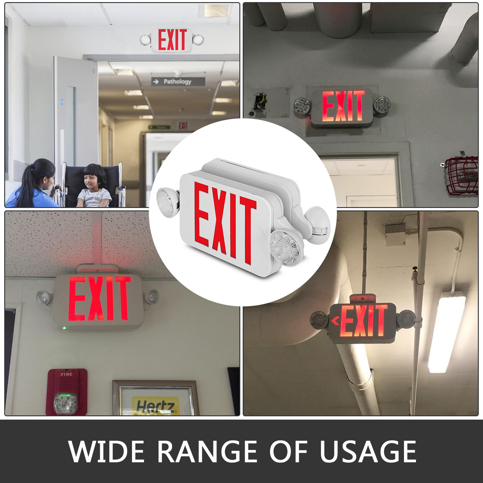 thumbnail image 2 of 4 Pack UL-Listed LED Exit Sign With Emergency Lights - Red, Dual Lamp, ABS Fire Resistant, 120/277V 2 of 4