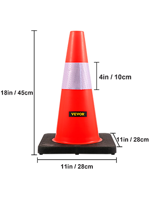 VEVOR Safety Cones, 18 in/45 cm Height, 5 PCS PVC Orange Traffic Cone with  Reflective Collar and Black Weighted Base, Used for Traffic Control,  Driveway Road Parking and School Improvement