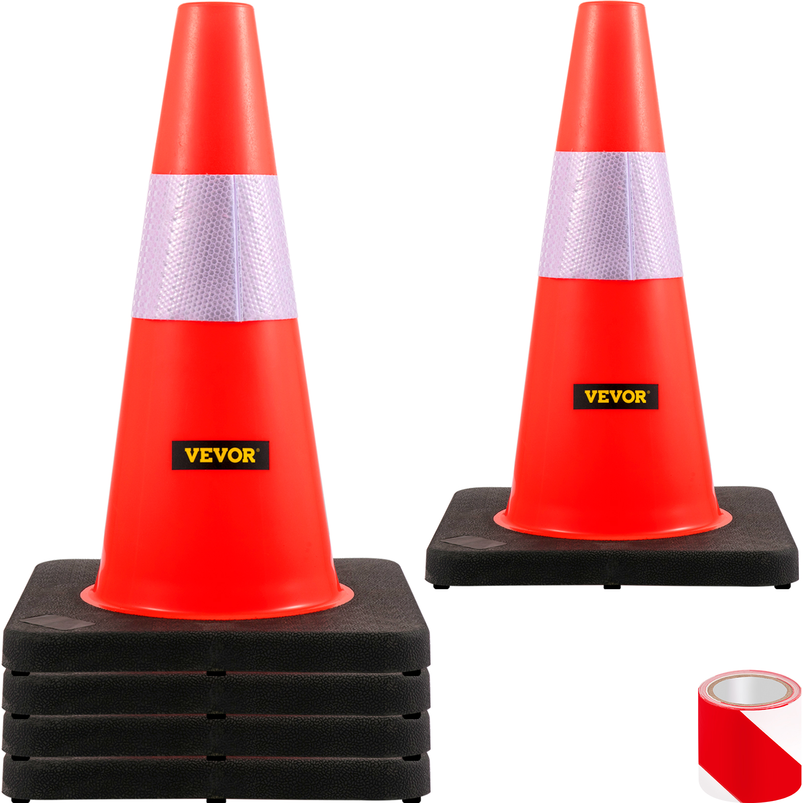 VEVOR Safety Cones, 18 in/45 cm Height, 5 PCS PVC Orange Traffic Cone ...
