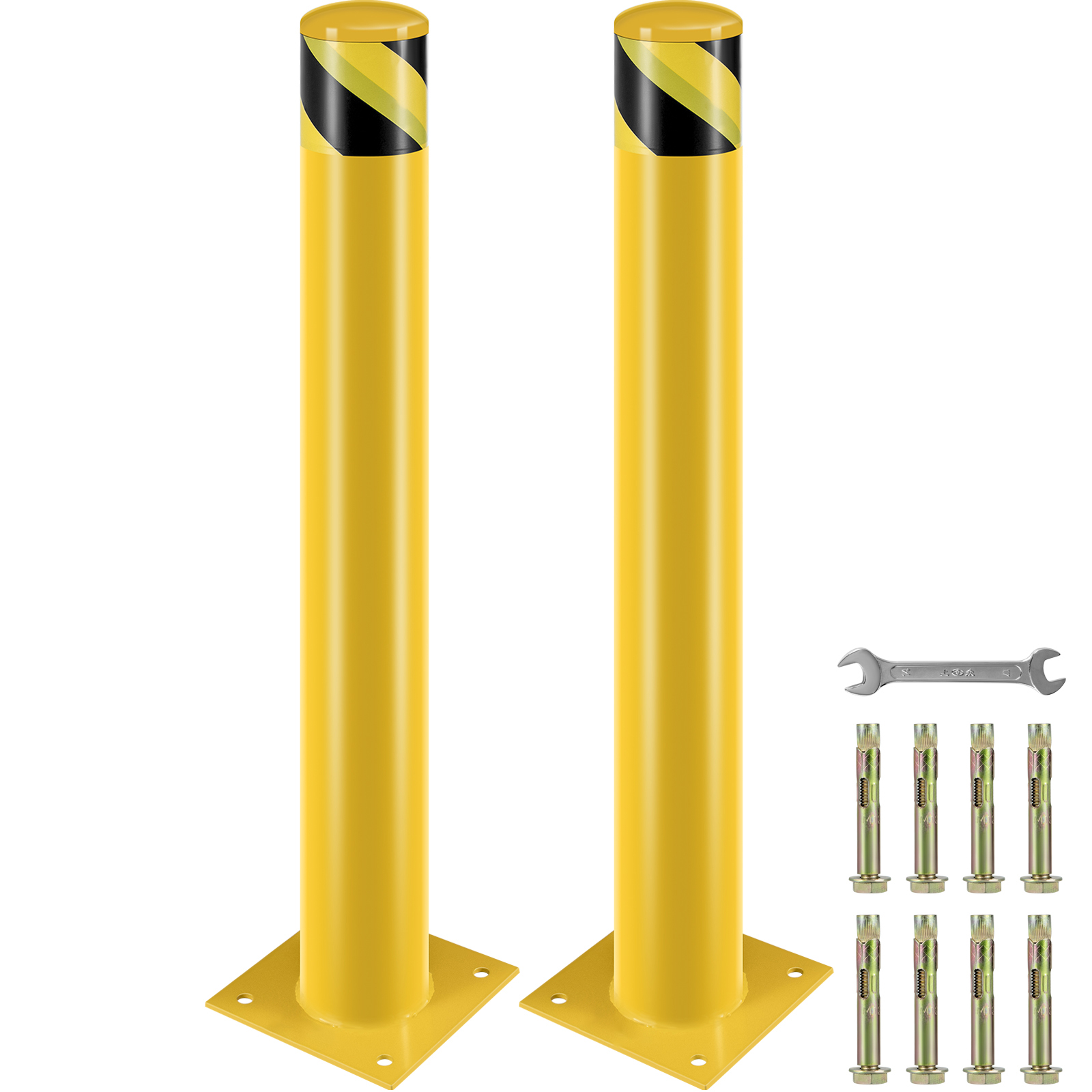 2PCS Safety Bollard 36" 42" 48" High Q235 Steel Post Yellow Pipe Barrier