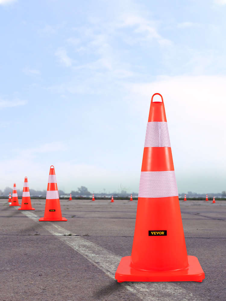 VEVOR Safety Cones, 6 x 28" Traffic Cones, PVC Orange Construction Cones, 2 Reflective Collars Traffic Cones with Weighted Base and Hand-Held Ring Used for Traffic Control, Driveway Road Parking