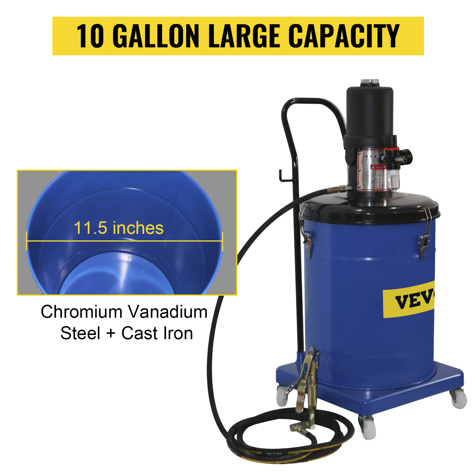 VEVOR 10 Gallon 40L Air Pneumatic Compressed Grease Pump Dispenser High Pressure 