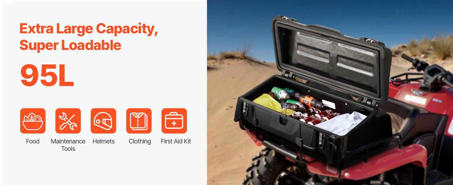 95L ATV Rear Rack Storage Box UTV Trunk Cargo Boxes 34x21x18