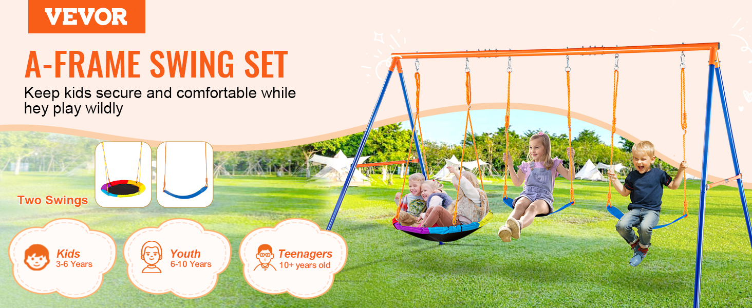 VEVOR Swing Sets for Backyard Saucer Belt Swing Seats A-Frame