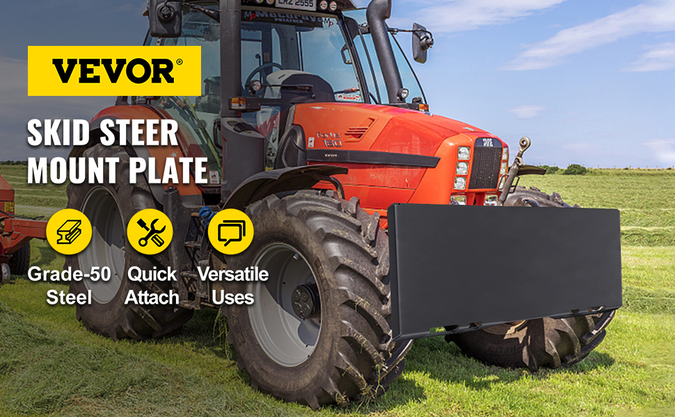 Трактор з міні-навантажувачем VEVOR на лузі, сталь 50 марки.