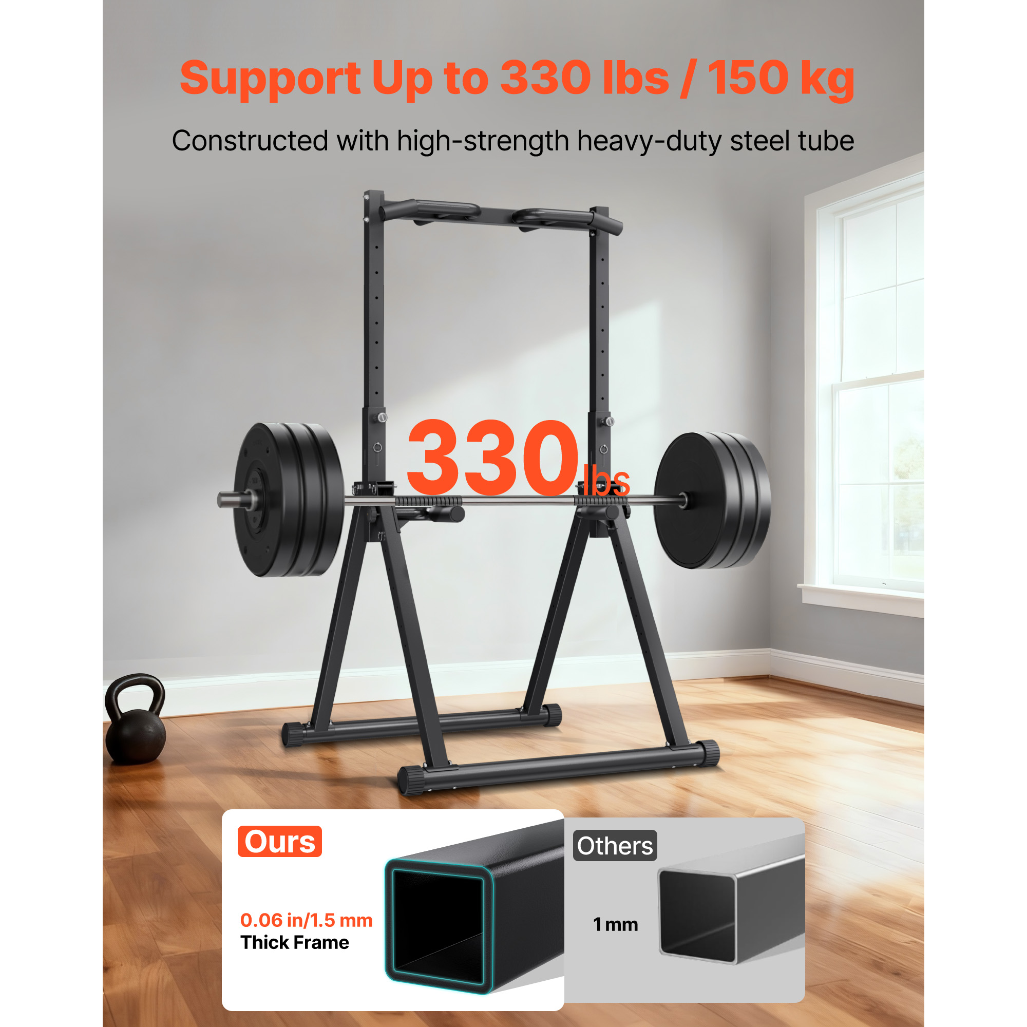 Uimoso Pull Up Bar 330 LBS Dip Station with Stable H-Shaped Base & Back Support