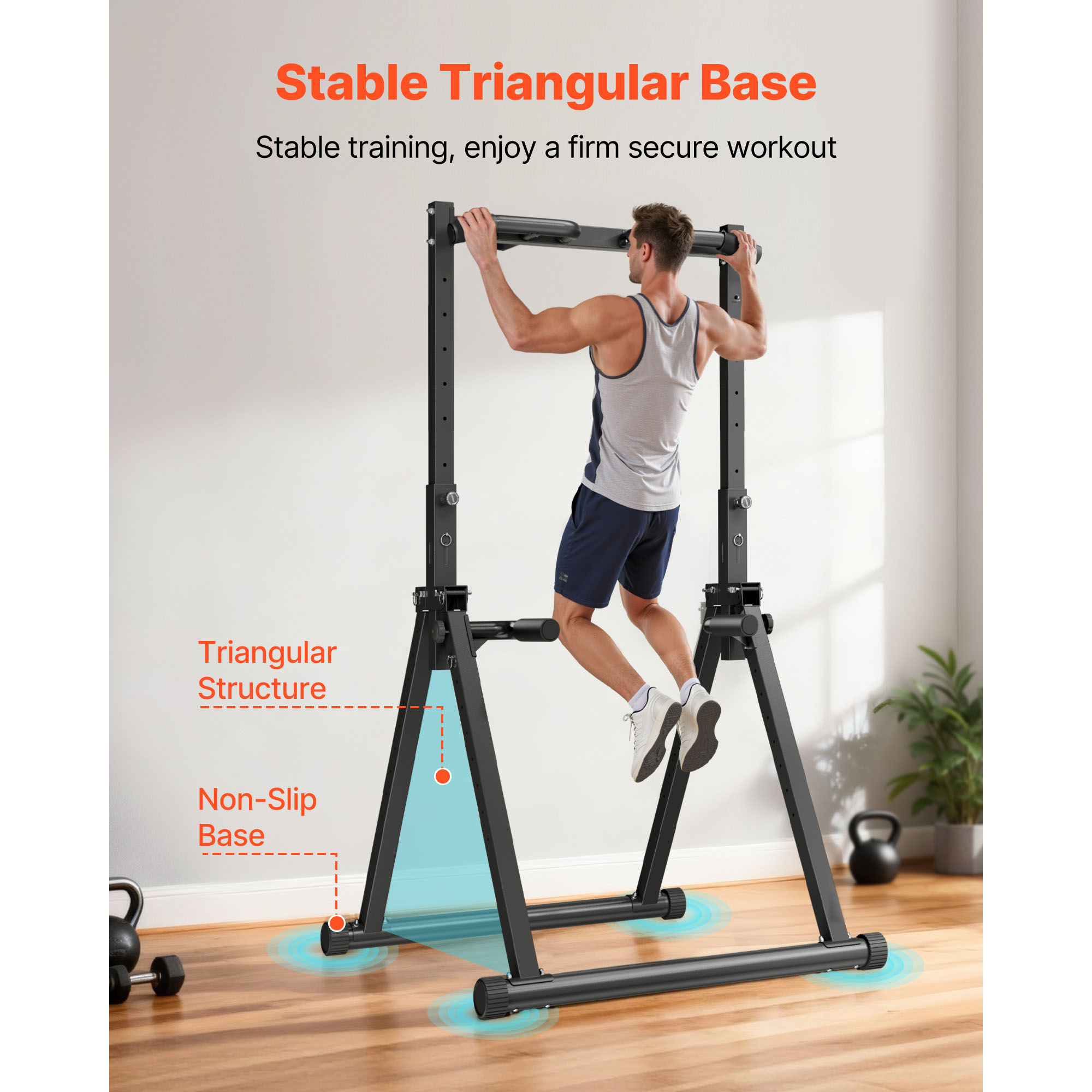 Uimoso Pull Up Bar 330 LBS Dip Station with Stable H-Shaped Base & Back Support