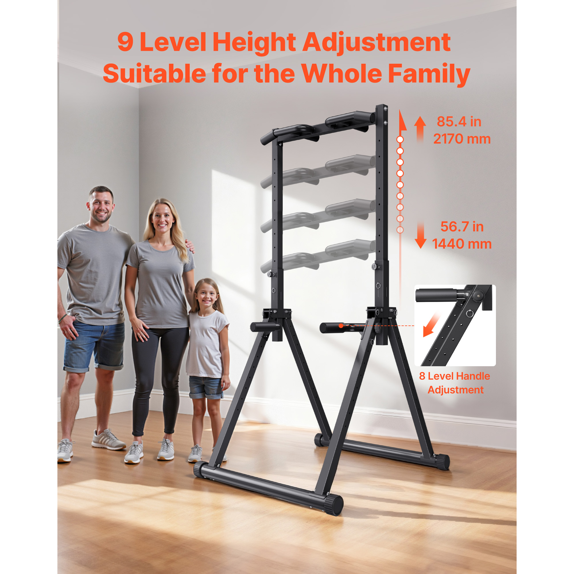 Uimoso Pull Up Bar 330 LBS Dip Station with Stable H-Shaped Base & Back Support