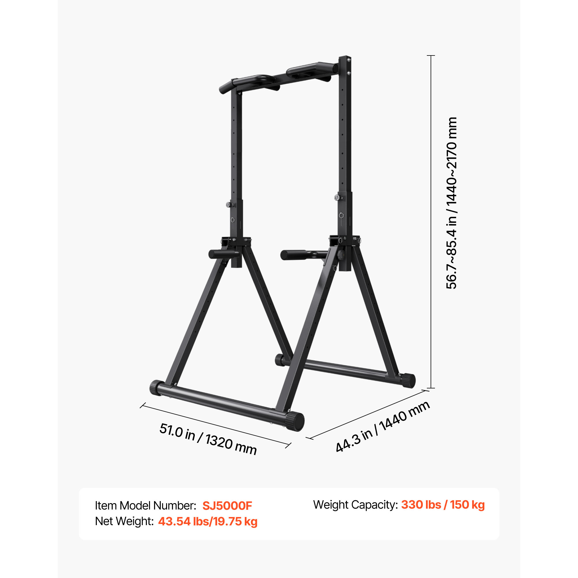 Uimoso Pull Up Bar 330 LBS Dip Station with Stable H-Shaped Base & Back Support