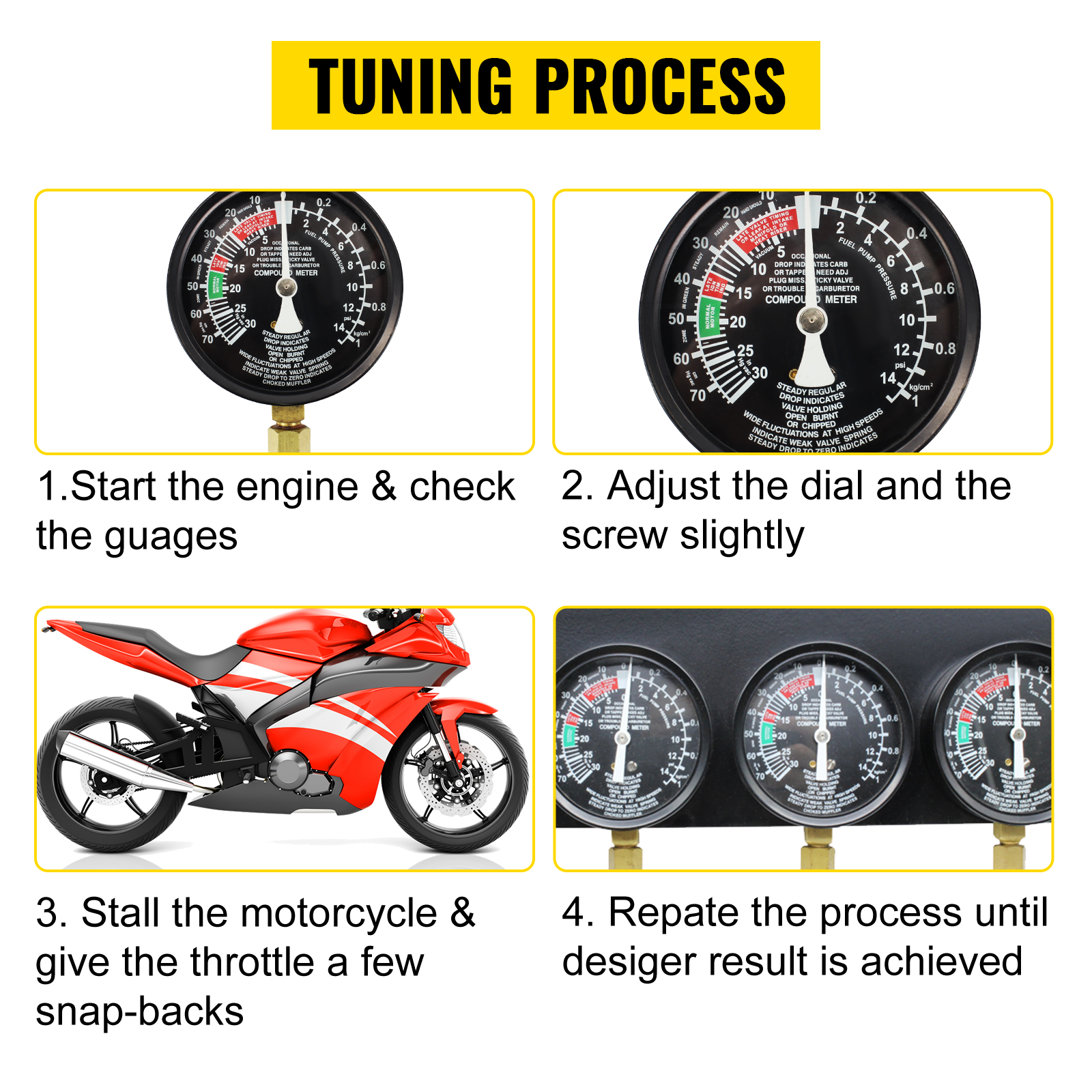 Dépressiomètre à aiguille 2 manomètres outils moto synchroniseur de  carburateur moto