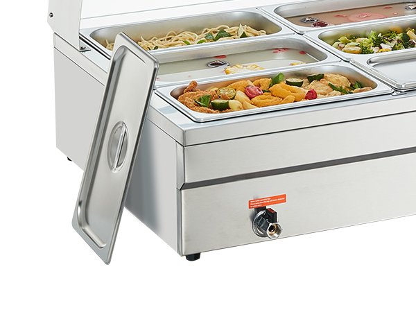 VEVOR 10-Pan Commercial Food Warmer 10 x 12qt Electric Steam Table with Tempered Glass Cover 1800W Countertop Stainless Steel Buffet Bain Marie