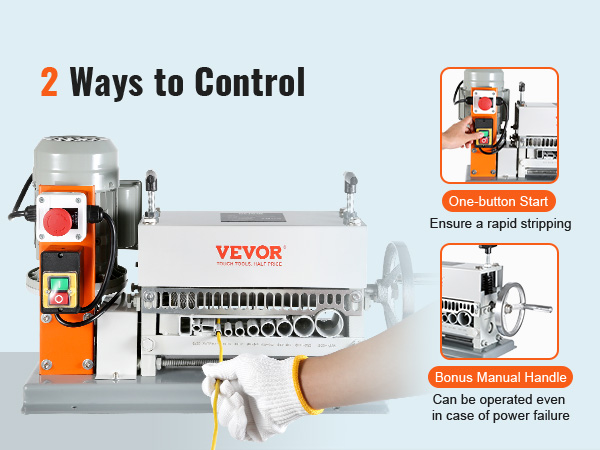 VEVOR Automatic Wire Stripping Machine, 0.06''-1.42'' Electric Motorized  Cable Stripper, 370 W, 88 ft/min Wire Peeler with An Extra Manual Crank, 11  Channels for Scrap Copper Recycling