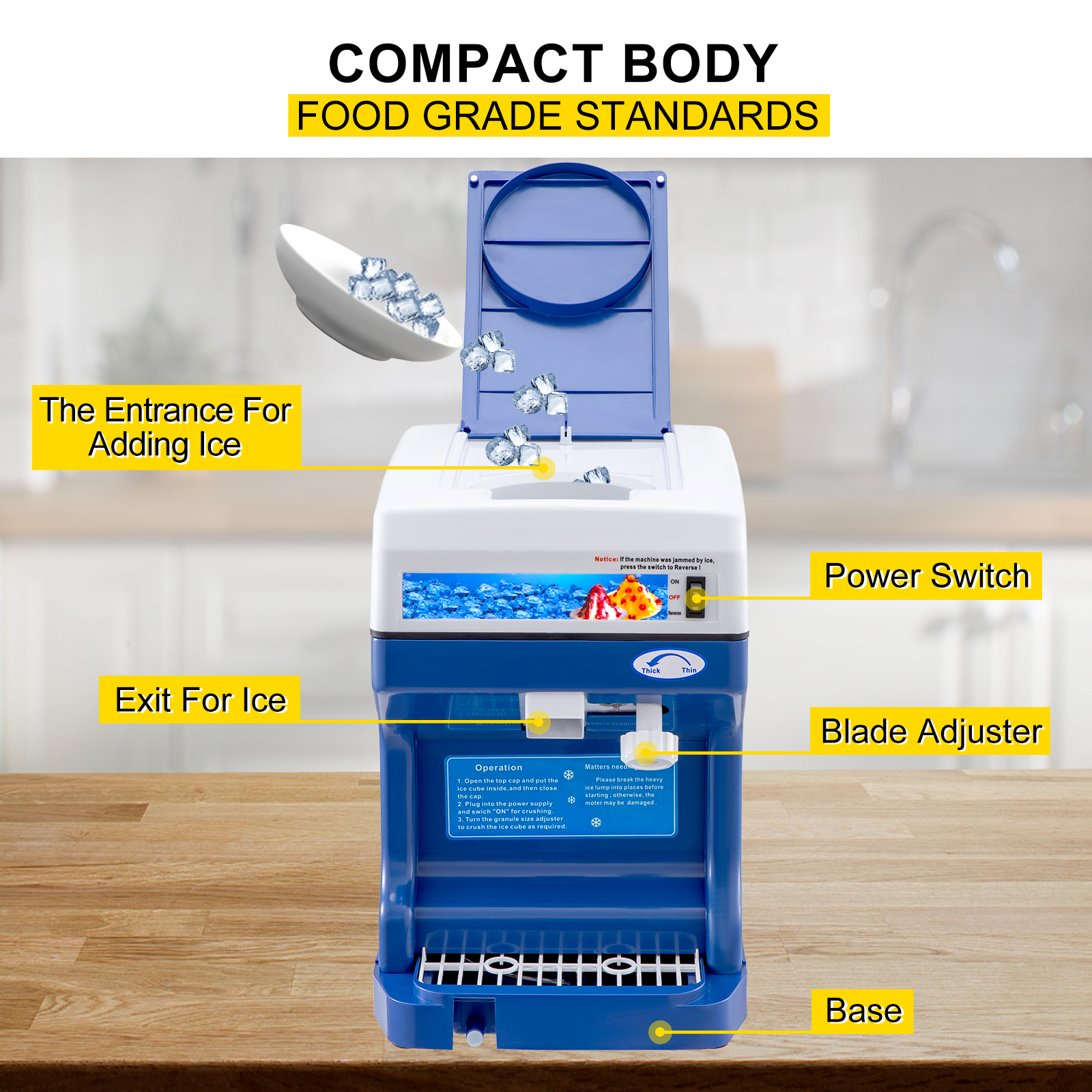 250W Electric Snow Cone Maker Shaver Commercial Ice Crusher with Case 2500  r/m 440 lbs, 1 - Foods Co.