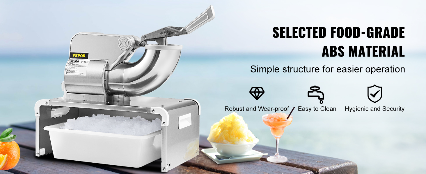 VEVOR Ice Crushers Machine 661lbs per Hour Electric Snow Cone Maker with 4 Blades Stainless Steel Shaved Ice Machine with Cover 300W Ice Shaver