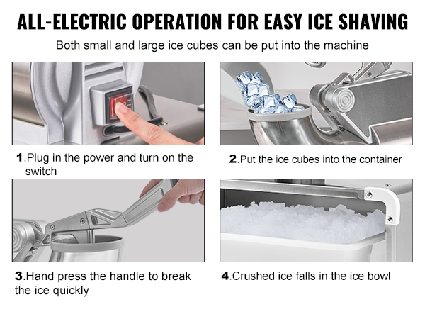 VEVOR Ice Crushers Machine, 661lbs Per Hour Electric Snow Cone Maker with 4 Blades, Stainless Steel Shaved Ice Machine with Cover, 300W Ice Shaver Machine for Margaritas, Home and Commercial Use