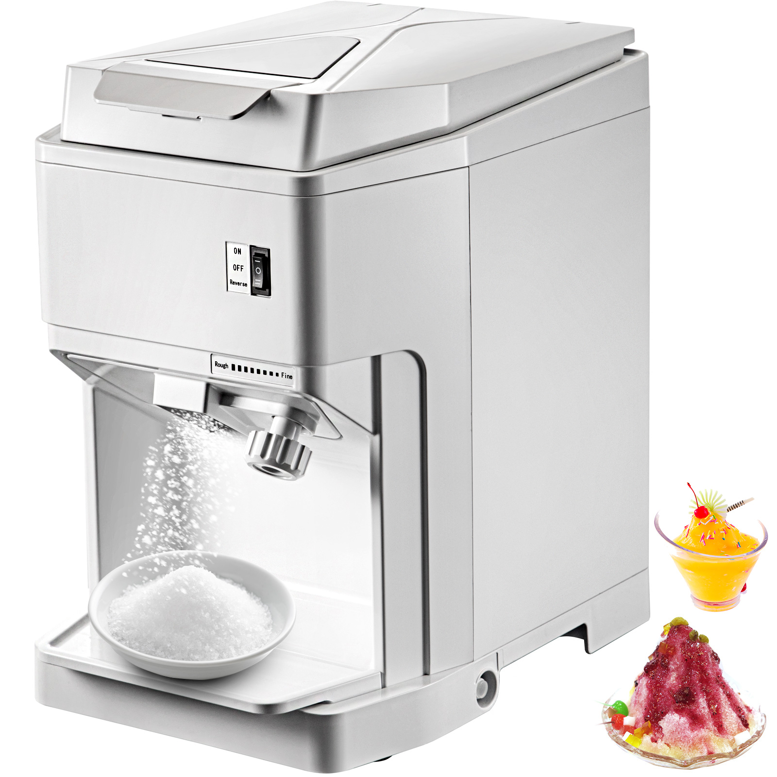 VEVOR Ice Shaver Machine Electric, Snow Cone Machine Commercial 265 LBS/H,  Shaved Ice Machine w/Ice Hopper  Lid, 250W Ice Crusher w/Drain Pipe  Tabletop Shaved Ice Maker w/Adjustable Fineness White VEVOR