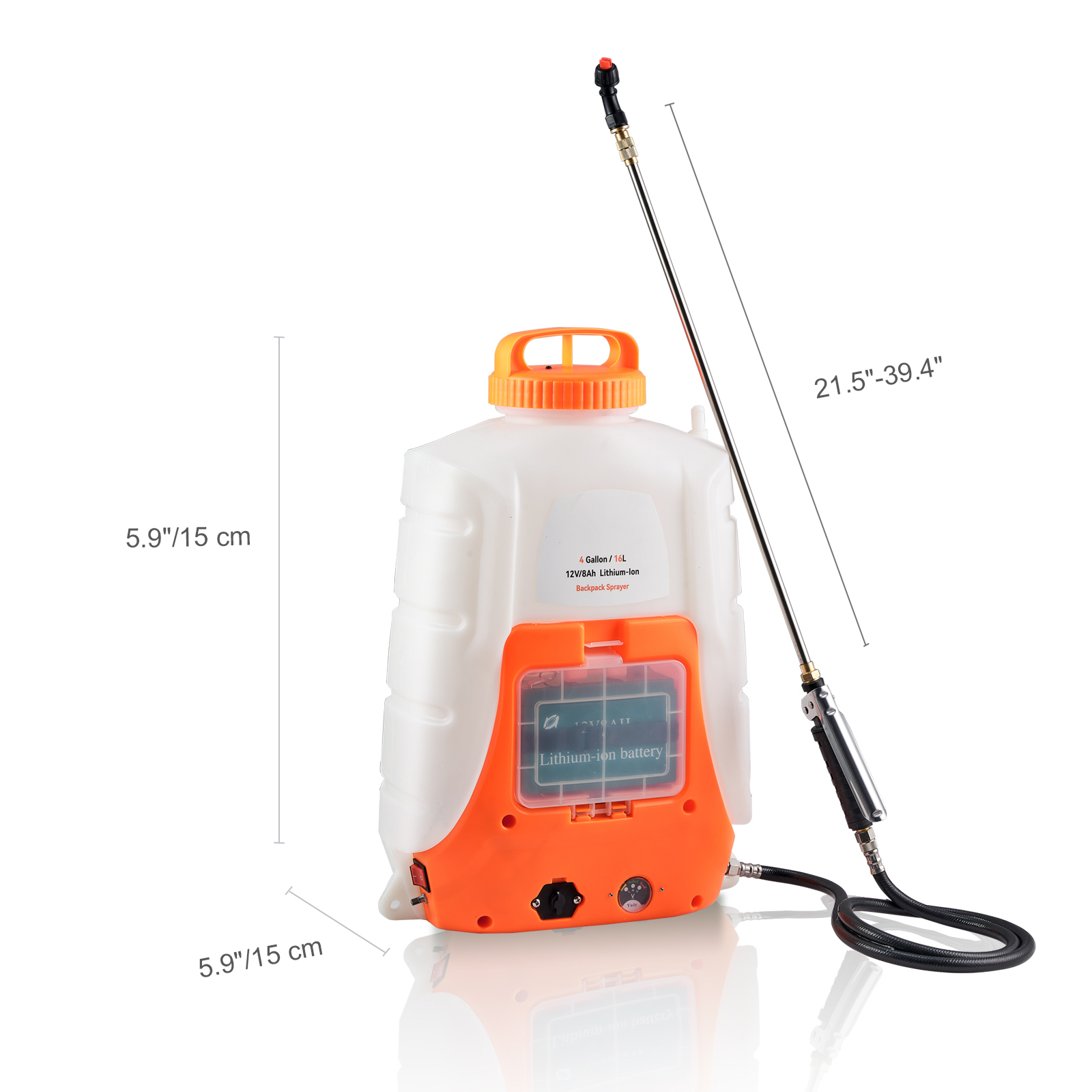 Battery Powered Backpack Sprayer with Wheel 4 Gal Tank 0-94 PSI Adjustable - Picture 10 of 26