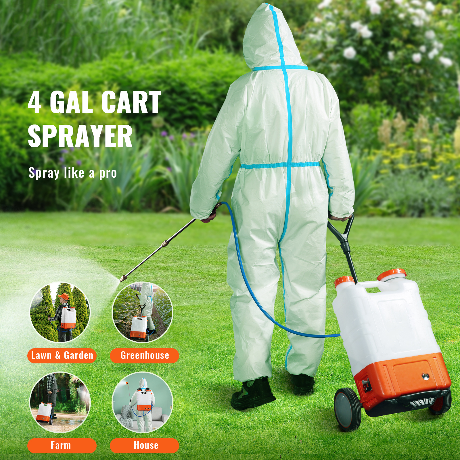 Battery Powered Backpack Sprayer with Wheel 4 Gal Tank 0-94 PSI Adjustable - Picture 16 of 26