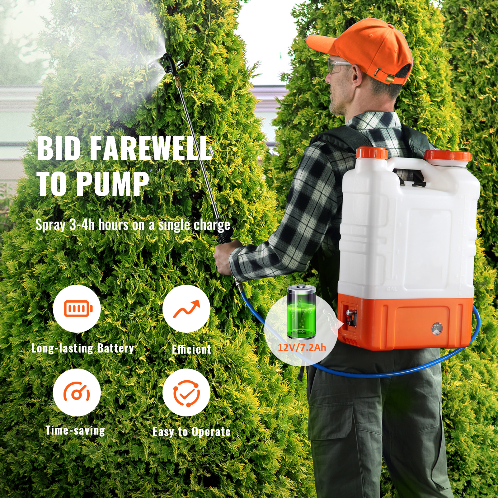 Battery Powered Backpack Sprayer with Wheel 4 Gal Tank 0-94 PSI Adjustable - Picture 17 of 26