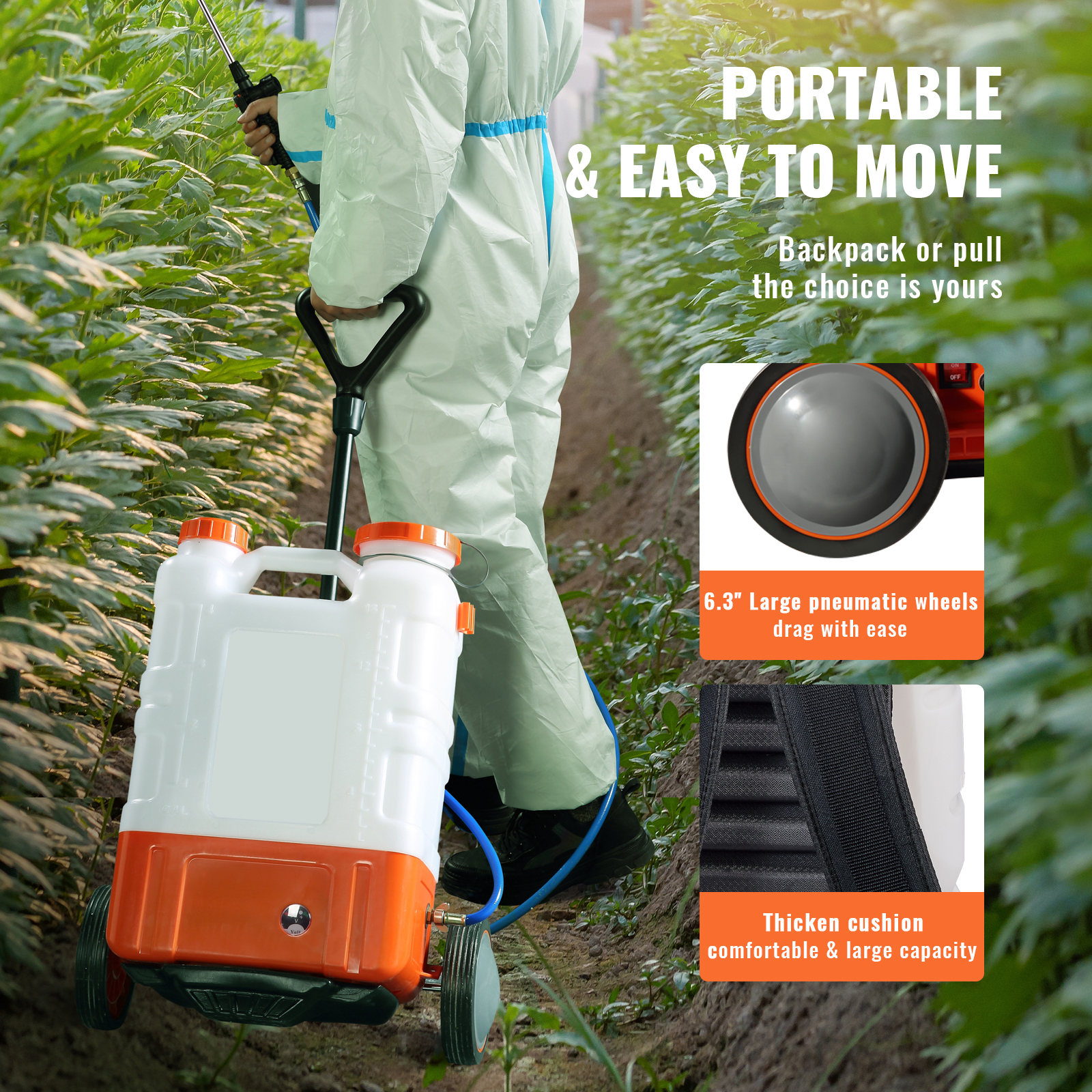 Battery Powered Backpack Sprayer with Wheel 4 Gal Tank 0-94 PSI Adjustable - Picture 19 of 26