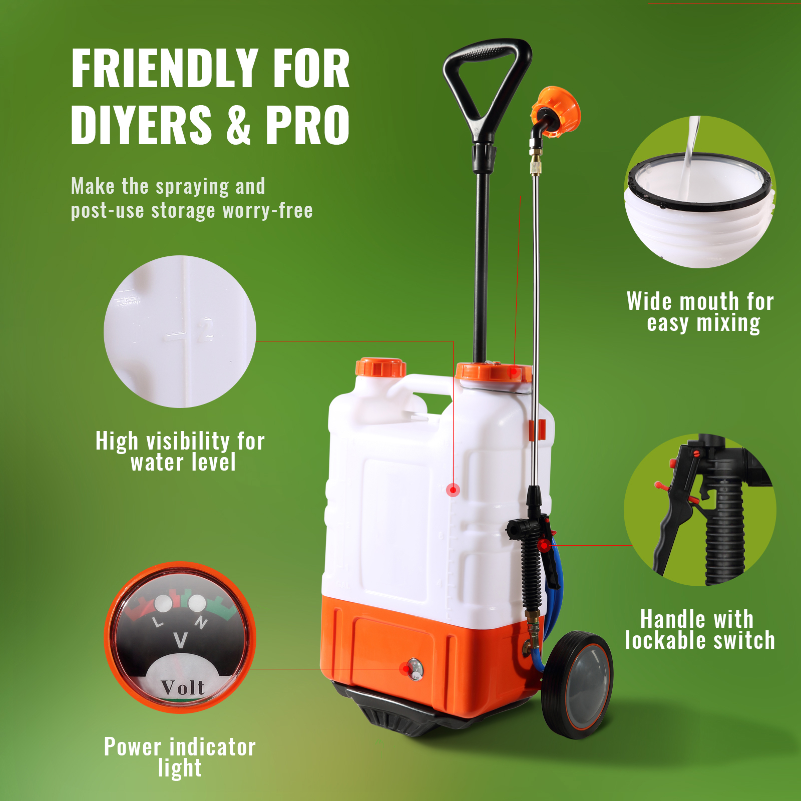 Battery Powered Backpack Sprayer with Wheel 4 Gal Tank 0-94 PSI Adjustable - Picture 20 of 26