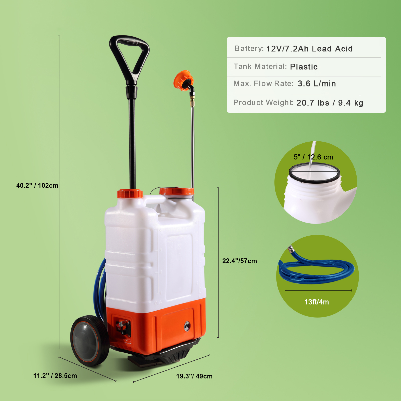 Battery Powered Backpack Sprayer with Wheel 4 Gal Tank 0-94 PSI Adjustable - Picture 21 of 26