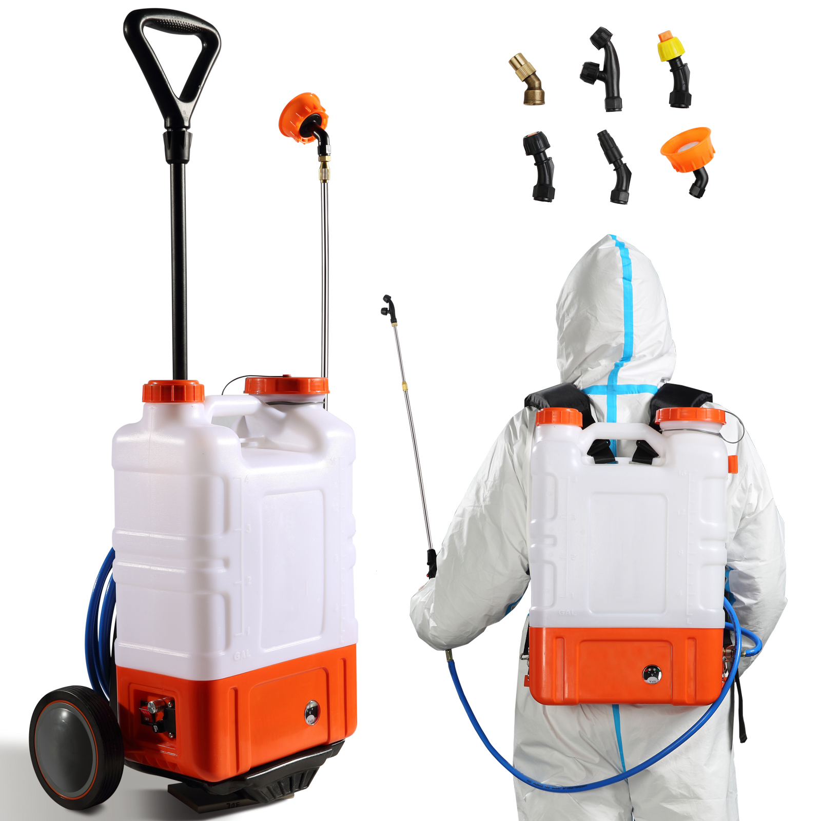 Battery Powered Backpack Sprayer with Wheel 4 Gal Tank 0-94 PSI Adjustable - Picture 22 of 26