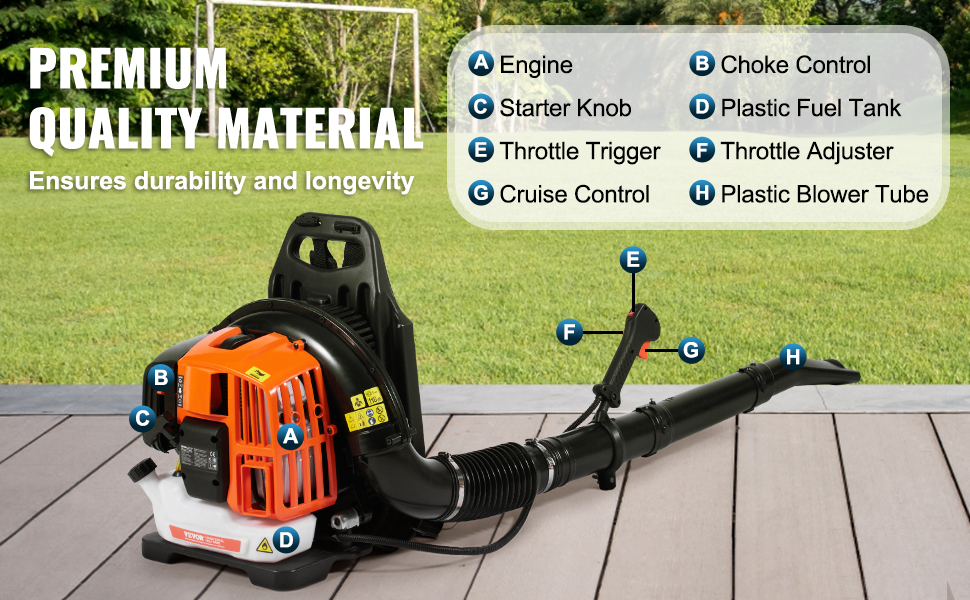 VEVOR Backpack Leaf Blower, 52CC 2-Cycle Leaf Blower with 1.37L Fuel Tank, 480CFM Air Volume 175MPH Speed, Ideal for Lawn Care, Leaf Cleaning, and Snow Removal