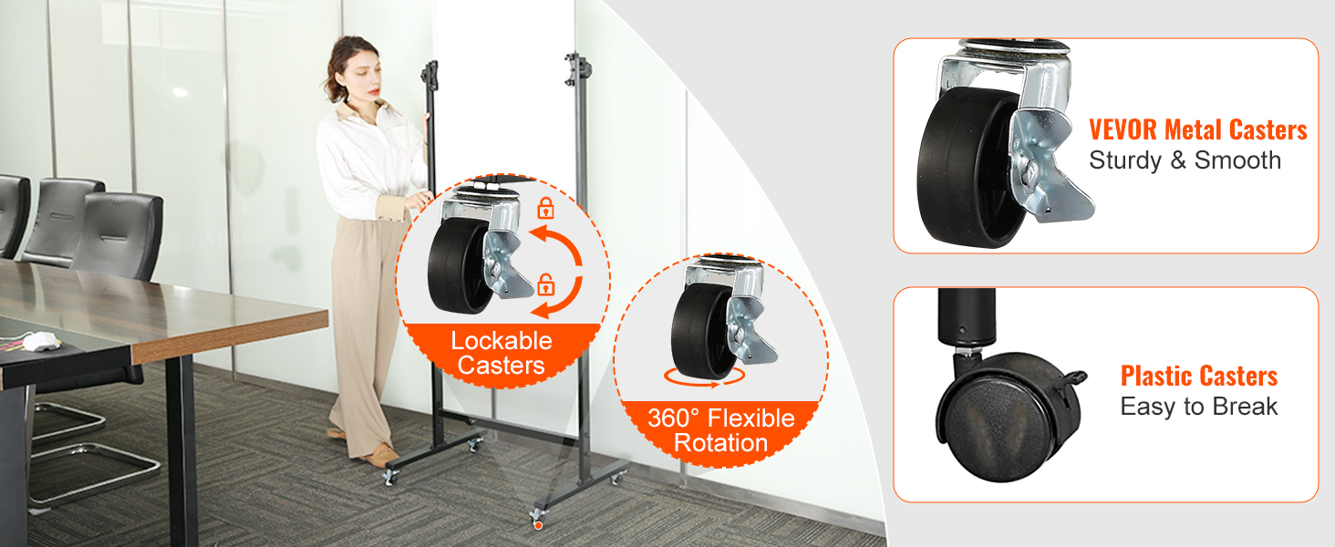 VEVOR Rolling Magnetic Whiteboard, Double-sided Mobile Whiteboard 24x48 ...