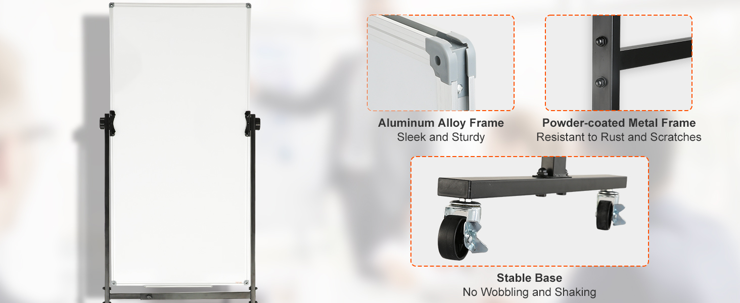 VEVOR Rolling Magnetic Whiteboard, Double-sided Mobile Whiteboard 24x48 ...