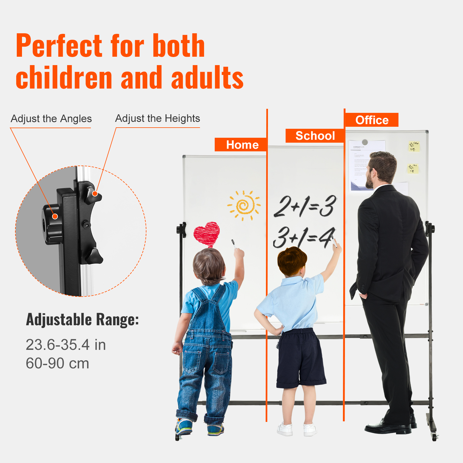 Magnetic Dry Erase Board with Stand Whiteboard Easel Portable Flipchart Board for Homeschool Office Height Adjustable 36x24 Inches