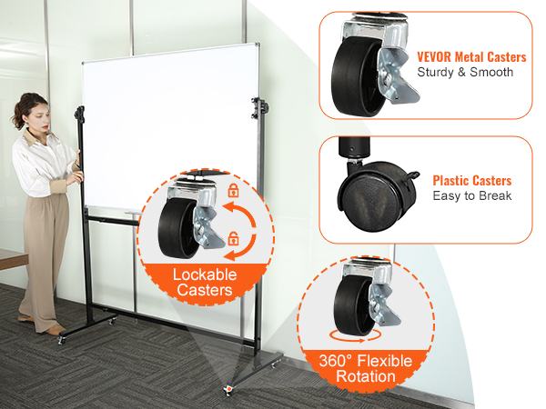 VEVOR Mobile Magnetic Whiteboard, 36 x 24 Inch, Double Sided, 360 Degree  Reversible Rolling Dry Erase Board, Height Adjustable with Aluminum Frame  and Lockable Swivel Wheels, for Office School Home