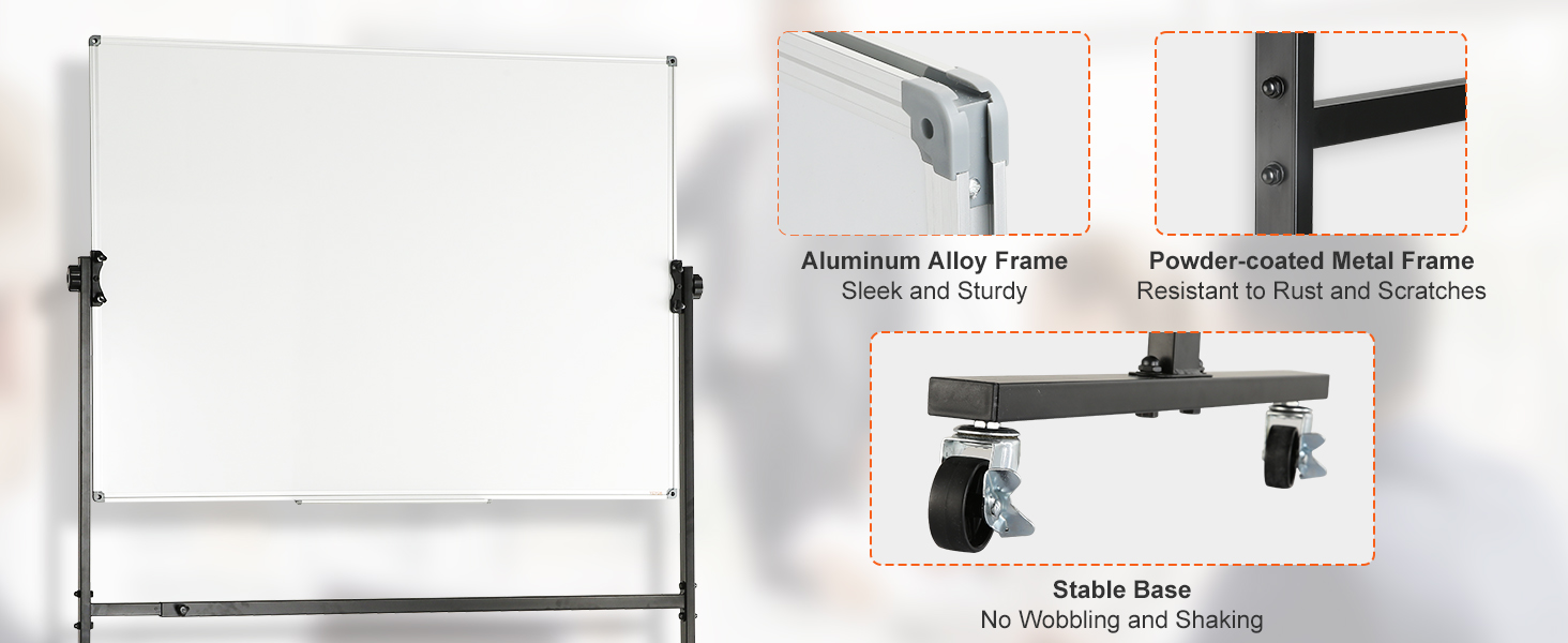 thumbnail image 2 of 40 X 28 Inches Mobile Whiteboard, Magnetic Dry Erase Board, Rolling Stand Portable Easel Frame With 25 Sheets Paper Pad, For Office Classroom Home 2 of 14