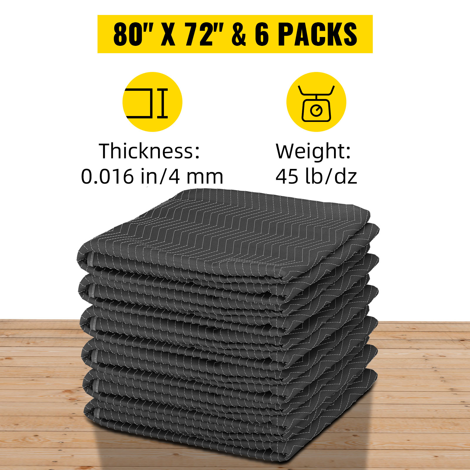 6-Pack Moving Blankets 72x54 Inch | 100% Recycled Cotton Furniture Protectors For Moving & Storage