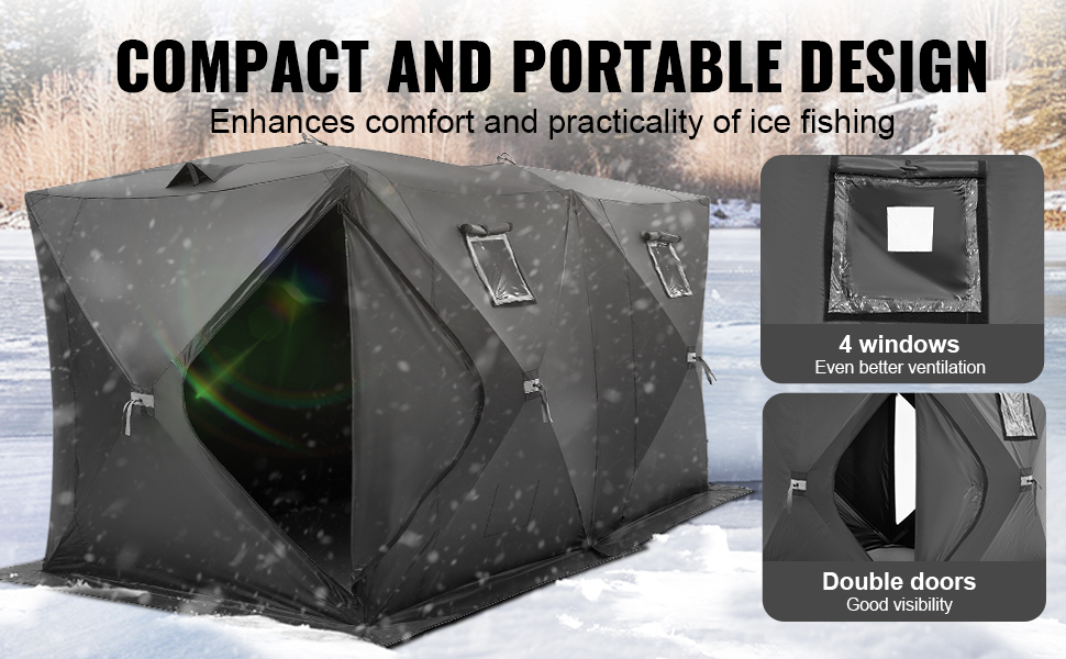 thumbnail image 2 of Pop-Up Ice Fishing Shelter Tent For 3-4 People - Portable 300D Oxford Fabric Shanty - Model T039 2 of 6