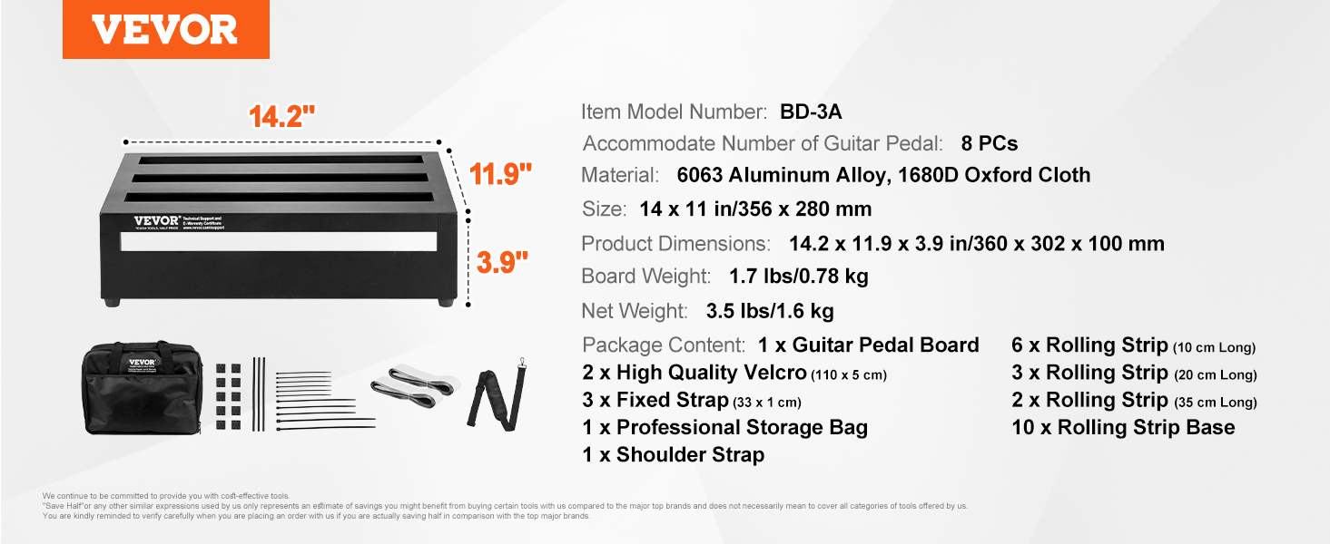 Guitar Pedal Board, 20'' x 11'',Aluminum Alloy