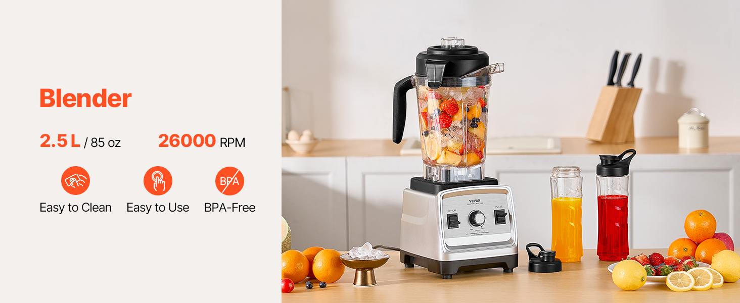 VEVOR 61 oz 1400W Blender for Smoothies Food Processing Blender for Kitchen - Black 1