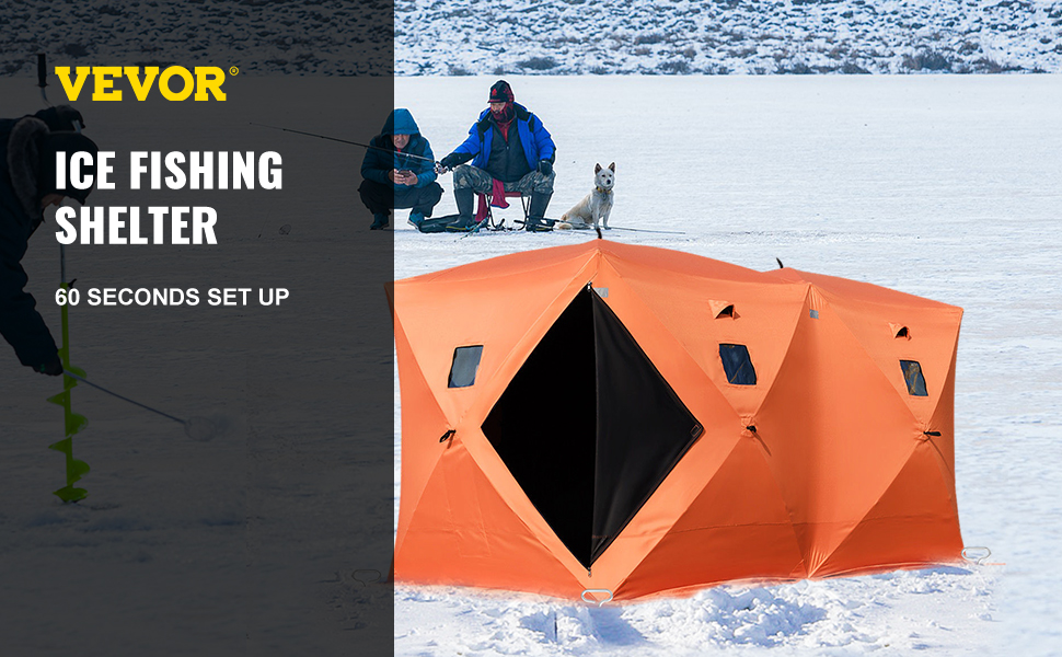 VEVOR 8 Person Ice Fishing Shelter, Pop-Up Portable Insulated Ice Fishing  Tent, Waterproof Oxford Fabric Orange