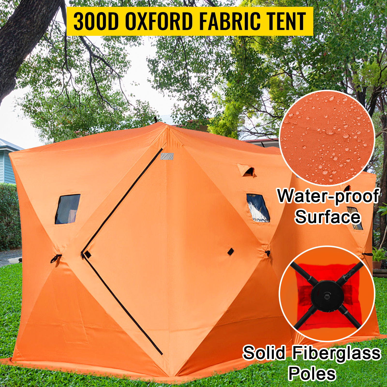 VEVOR 8 Person Ice Fishing Shelter Pop-Up Portable Insulated Ice Fishing Tent Waterproof Oxford Fabric Orange