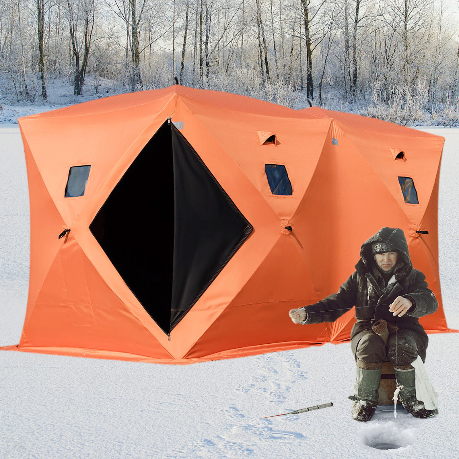 VEVOR Outdoor Camping Zelt 360 x 180 x 205 cm Ice Fish Shelter 11,8 x 5,9 x  6,7 Fuß, Ice Fish Shelter 300D Oxford-Gewebe, Eisfischen Zelt PVC Geeignet  für Nachtfischen Winterfischen und