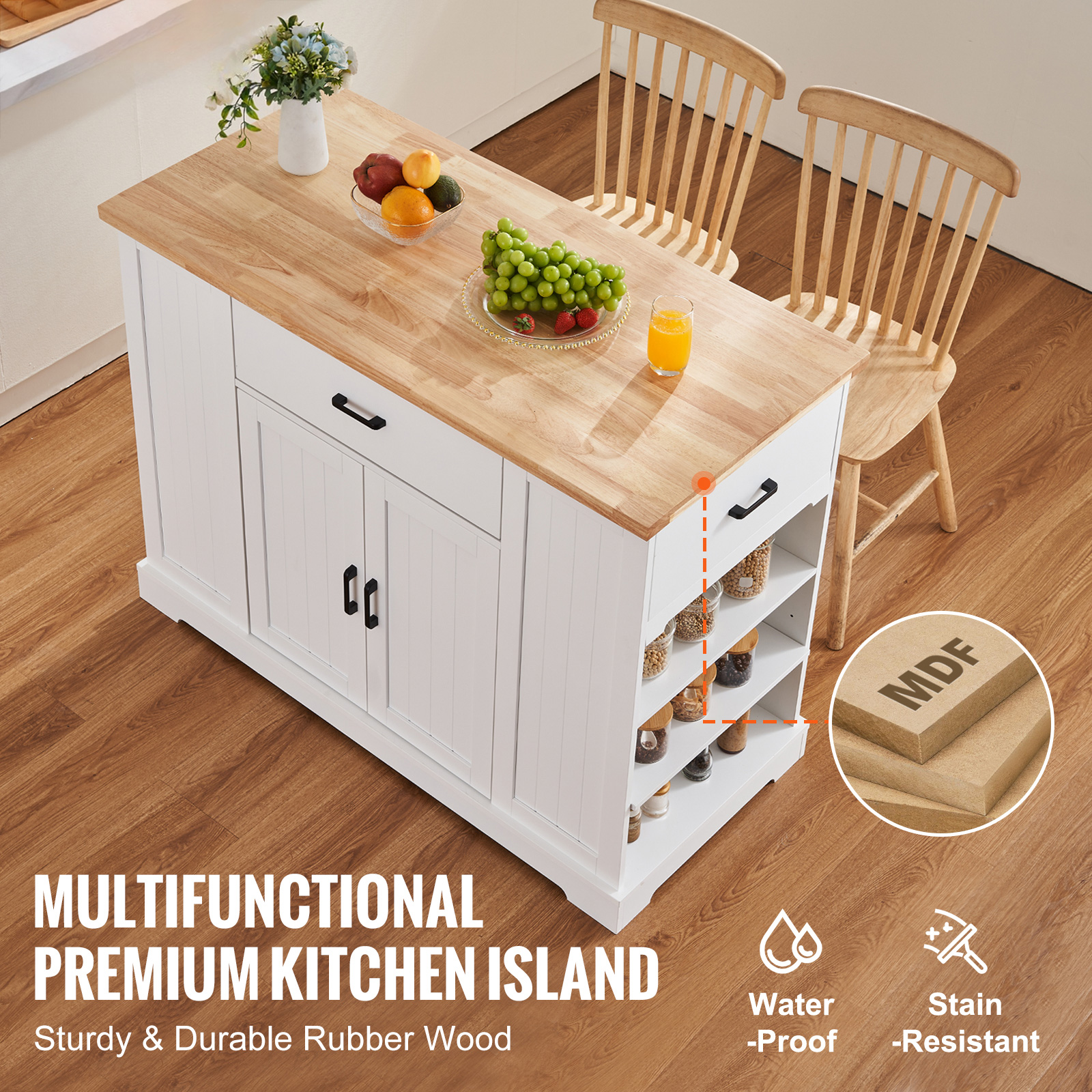 Drop-Leaf Kitchen Island Trolley Cart Wood Storage Cabinet w/ Drawers/Rack - Picture 76 of 110