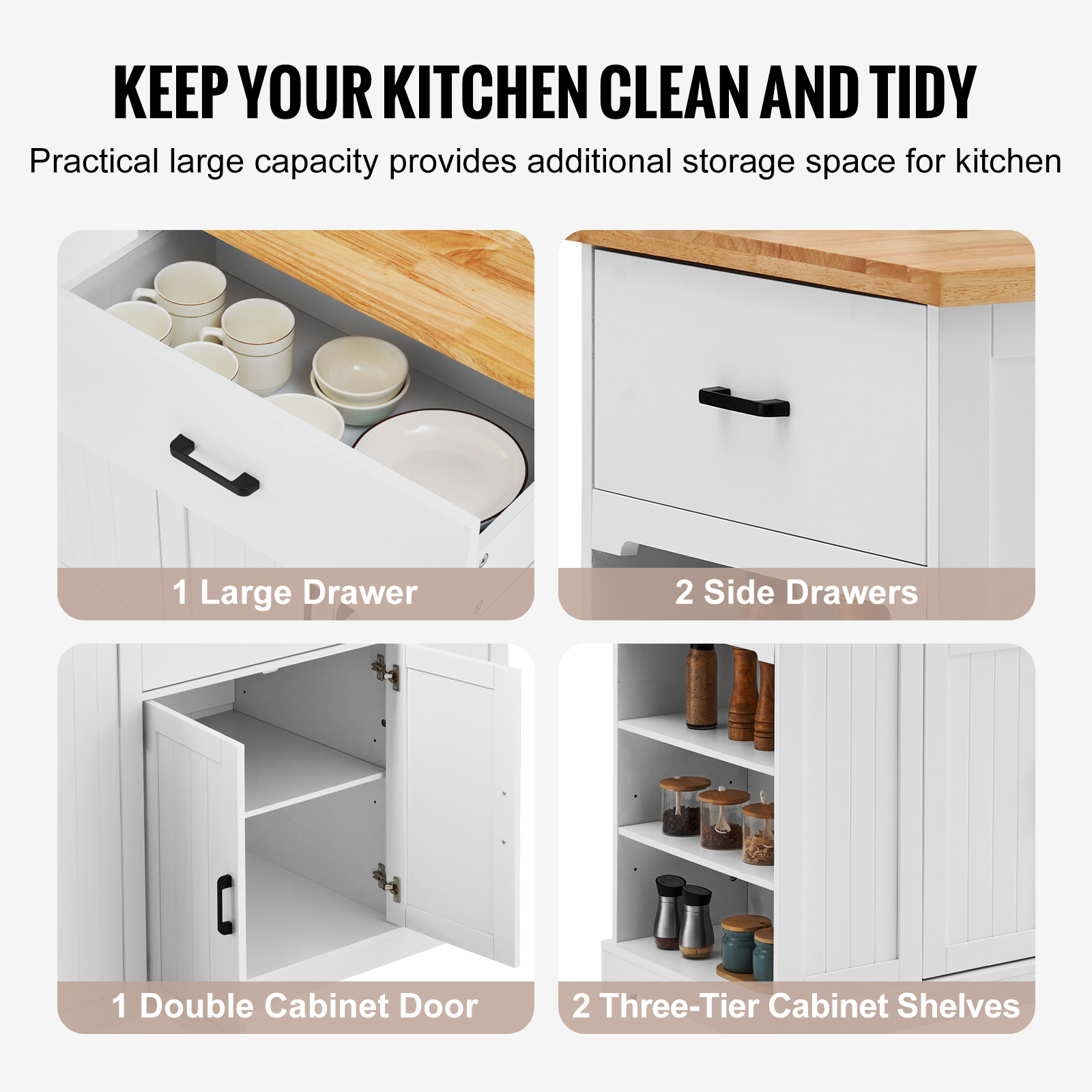 Drop-Leaf Kitchen Island Trolley Cart Wood Storage Cabinet w/ Drawers/Rack - Picture 77 of 110